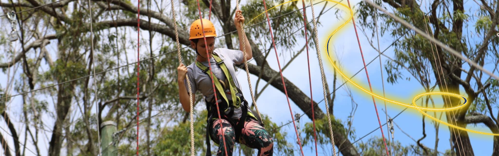 Adventure Camps at ILC Indpenedent Private Schools Sunshine Coast. Picture of Student taking calculated risks at the month long Mt Bing Camp